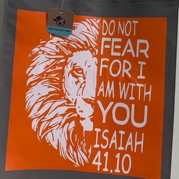 New Upcycled Hand Printed Do Not Fear Isaiah 41:10 Bible Quote Shopper Tote Bag - Picture 2 of 4